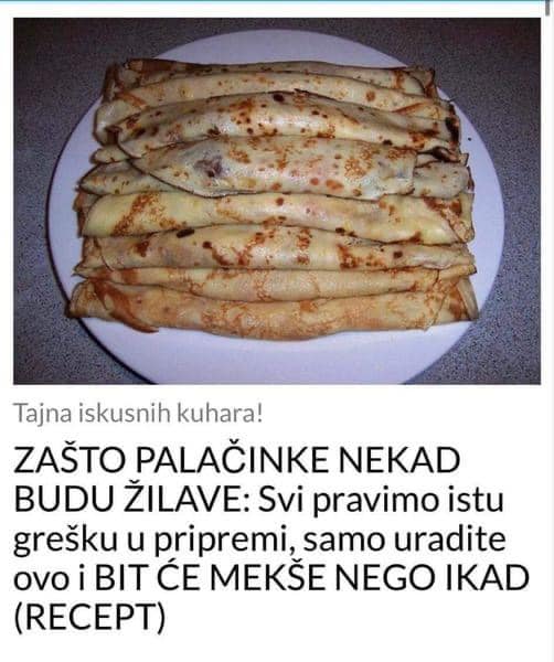 ZAŠTO PALAČINKE NEKAD BUDU ŽILAVE: Svi pravimo istu grešku u pripremi, samo uradite ovo i BIT ĆE MEKŠE NEGO IKAD (RECEPT) - featured image ZAŠTO PALAČINKE NEKAD BUDU ŽILAVE: Svi pravimo istu grešku u pripremi, samo uradite ovo i BIT ĆE MEKŠE NEGO IKAD (RECEPT) - featured image